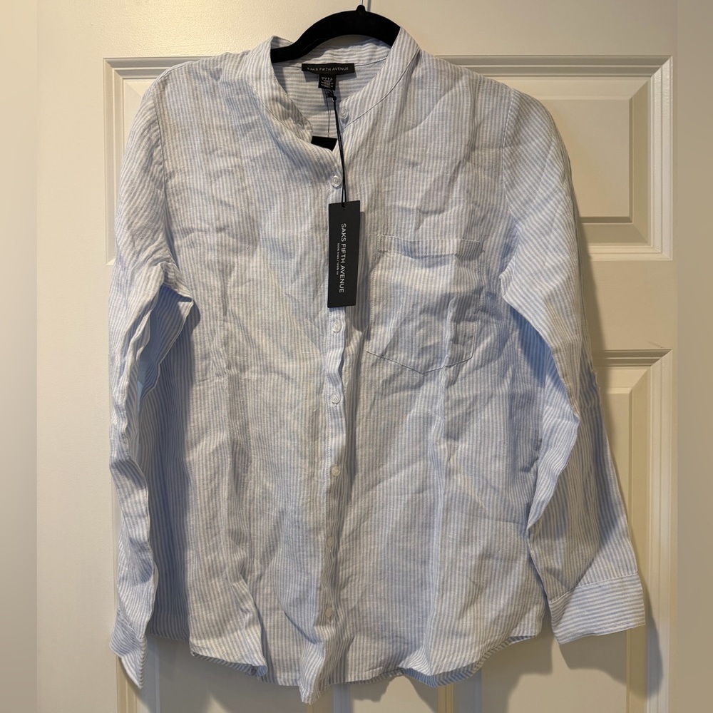 Saks Fifth Avenue Light Blue/White Striped Shirt